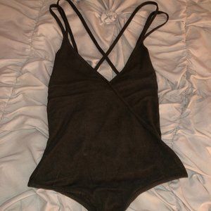 Wet Seal Green velvet criss crossed bodysuit